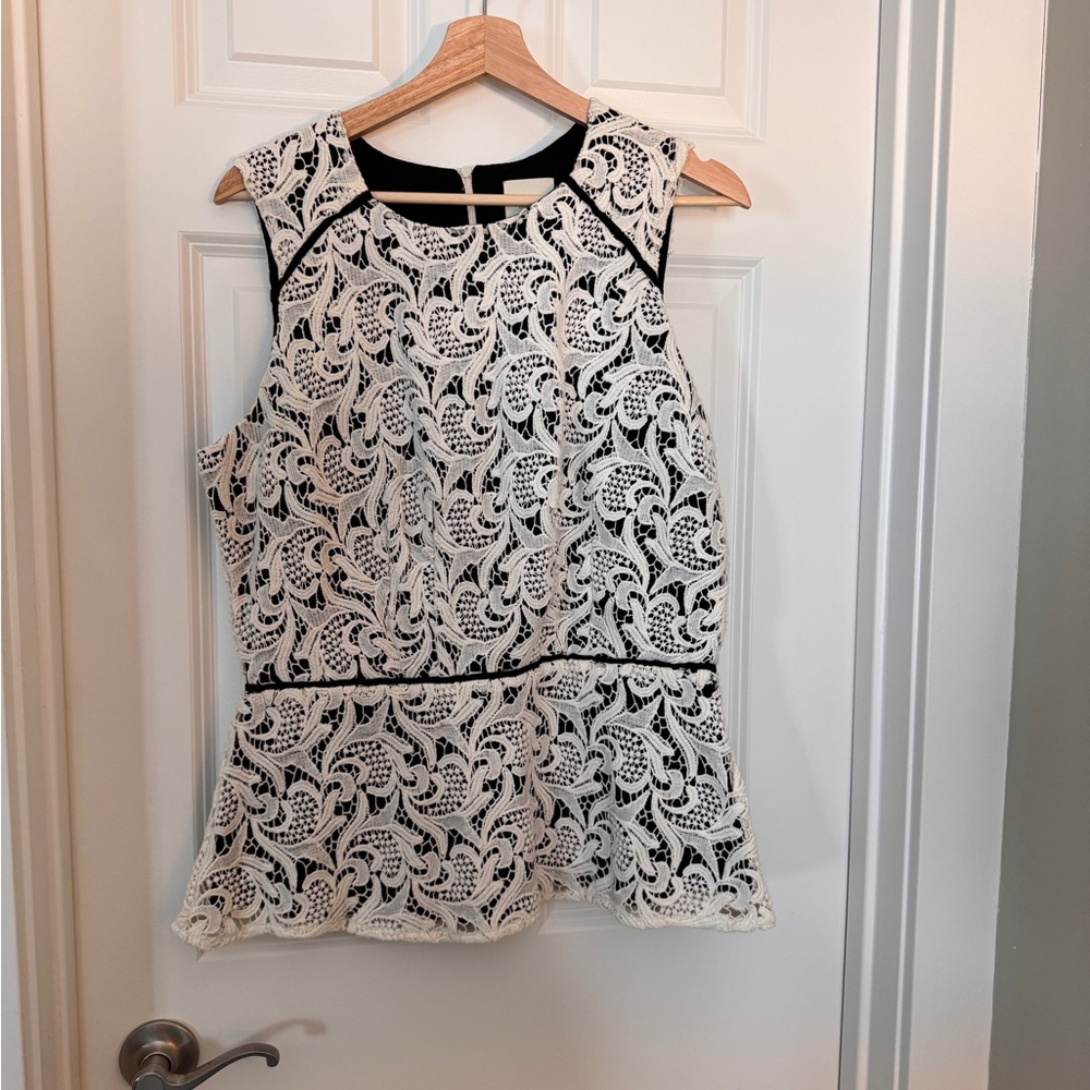 NWT Maeve Black and Off white cotton Lace peplum Women's Top sz 14